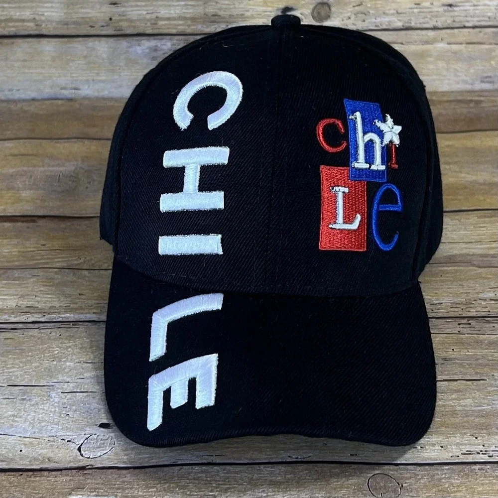 Chile Souvenir Baseball Cap Black Embroidered Adjustable Hat One Size‎ Fits All